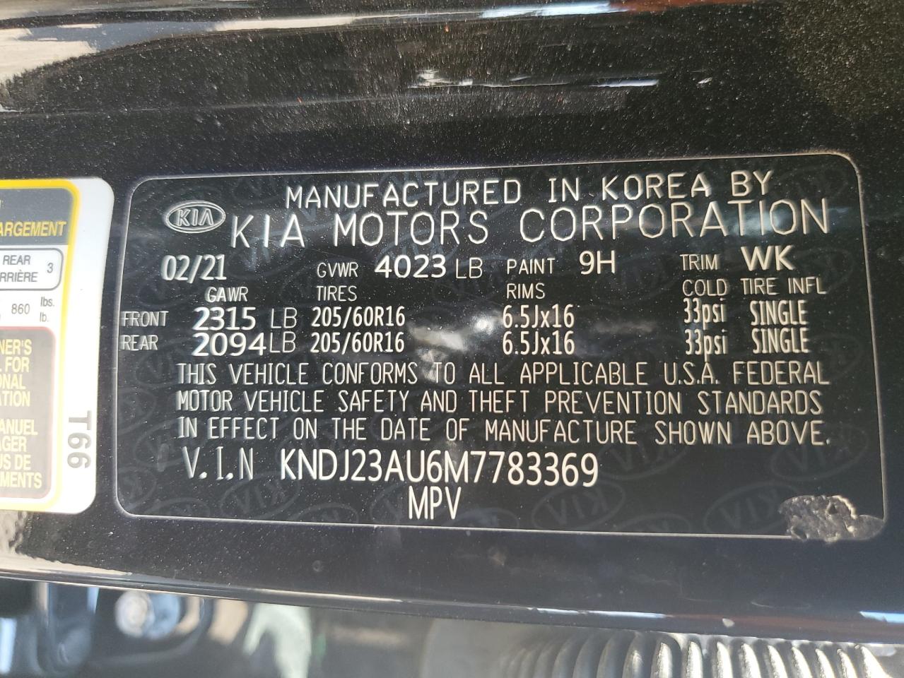 2021 Kia Soul Lx VIN: KNDJ23AU6M7783369 Lot: 68338575