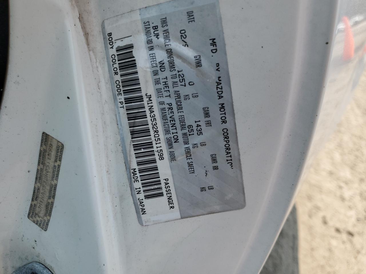 1994 Mazda Mx-5 Miata VIN: JM1NA3532R0511598 Lot: 68172585