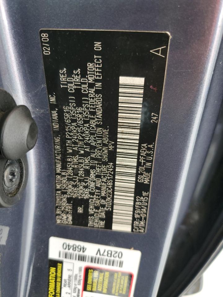 2008 Toyota Sienna Ce VIN: 5TDZK23C48S172494 Lot: 71025355