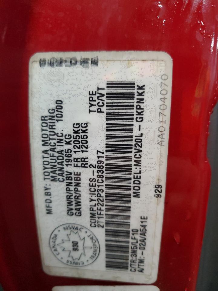 2001 Toyota Camry Solara Se VIN: 2T1FF22P31C838917 Lot: 69942745