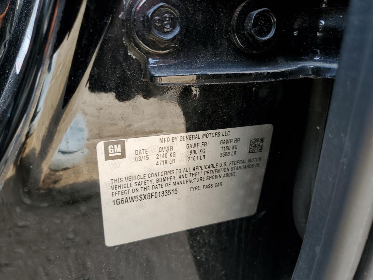 2015 Cadillac Cts VIN: 1G6AW5SX8F0133515 Lot: 59957085