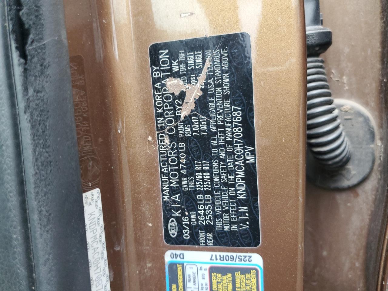 2017 Kia Sportage Lx VIN: KNDPMCAC0H7087687 Lot: 68463715