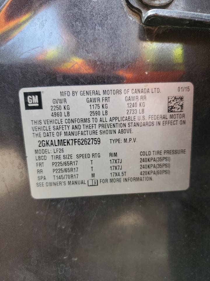 2015 GMC Terrain Sle VIN: 2GKALMEK7F6262759 Lot: 70134695