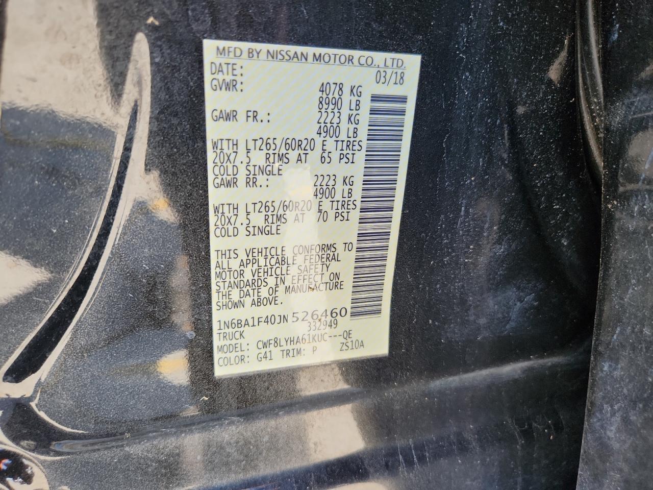 2018 Nissan Titan Xd Sl VIN: 1N6BA1F40JN526460 Lot: 69775525