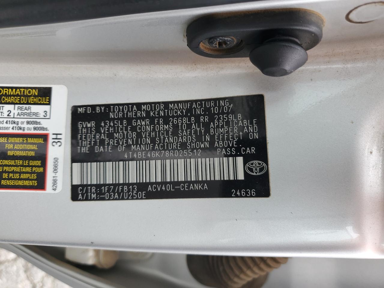 2008 Toyota Camry Ce VIN: 4T4BE46K78R025512 Lot: 70842755