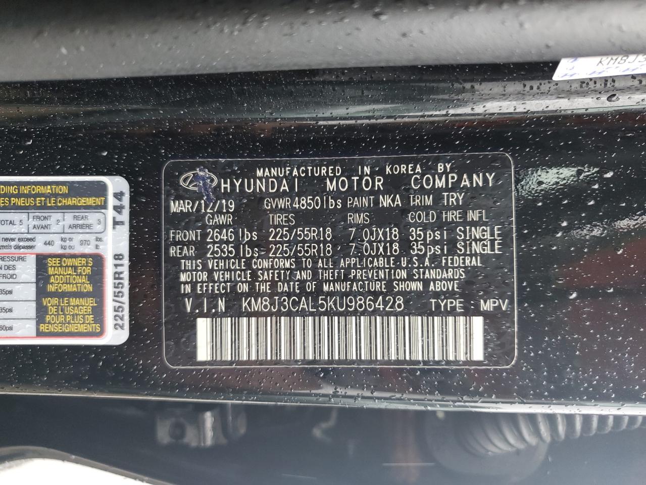 2019 Hyundai Tucson Limited VIN: KM8J3CAL5KU986428 Lot: 69423065