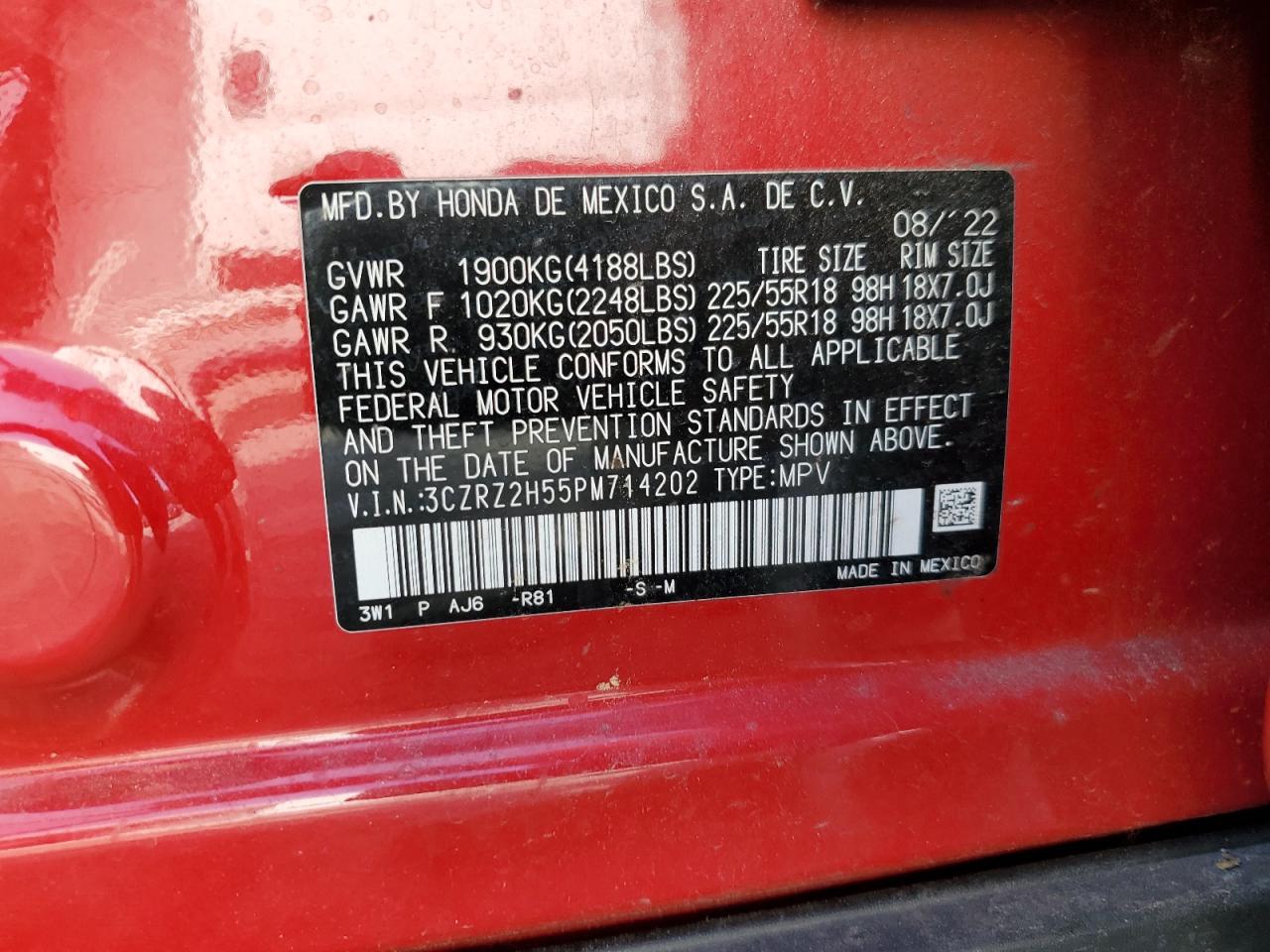 2023 Honda Hr-V Sport VIN: 3CZRZ2H55PM714202 Lot: 69748925