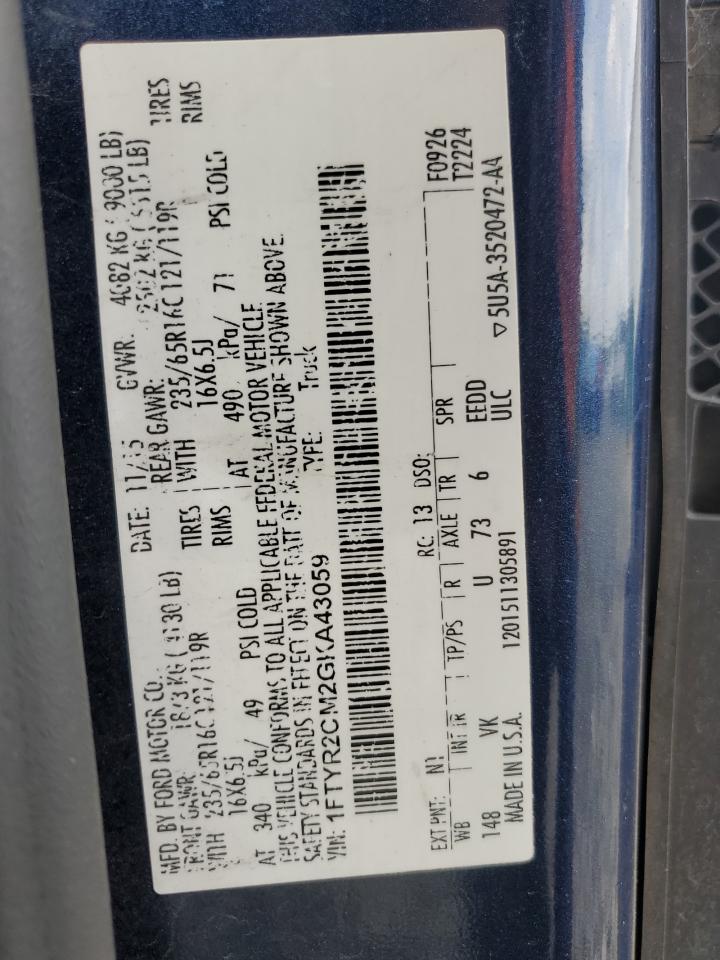 2016 Ford Transit T-250 VIN: 1FTYR2CM2GKA43059 Lot: 68262265