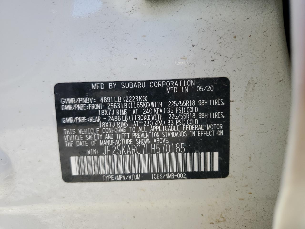 2020 Subaru Forester Sport VIN: JF2SKARC7LH570185 Lot: 69600535