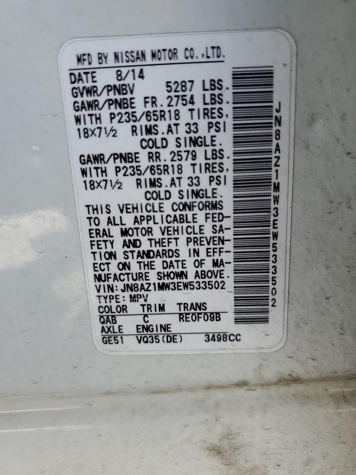 2014 Nissan Murano S VIN: JN8AZ1MW3EW533502 Lot: 70670745