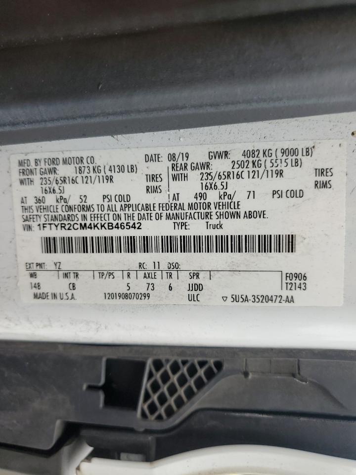 2019 Ford Transit T-250 VIN: 1FTYR2CM4KKB46542 Lot: 69652045