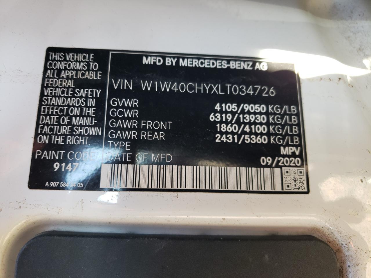 2020 Mercedes Benz Sprinter 2 - Trucks Delivery Van VIN: W1W40CHYXLT034726 Lot: 70487955