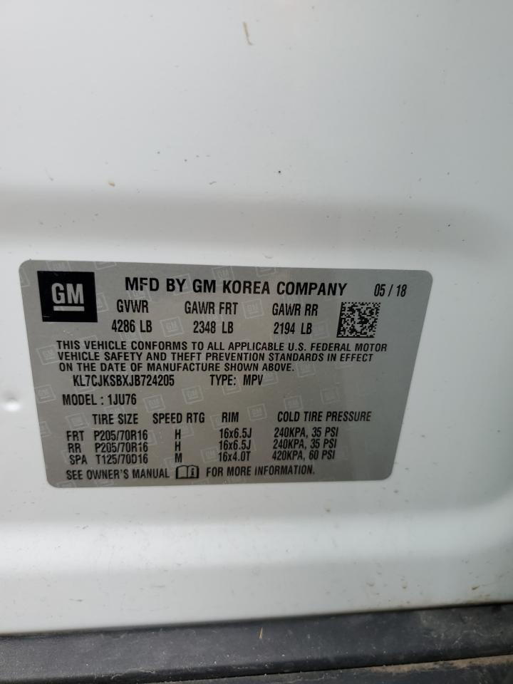 2018 Chevrolet Trax Ls VIN: KL7CJKSBXJB724205 Lot: 70525465