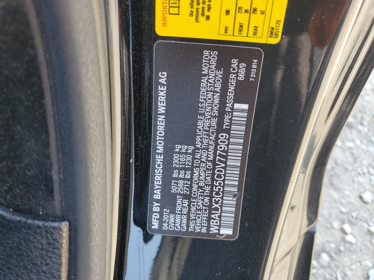 2012 BMW 650 I VIN: WBALX3C55CDV77909 Lot: 67810005