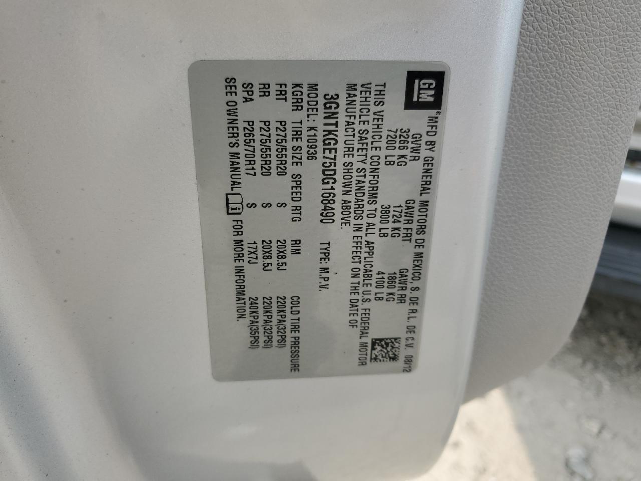 2013 Chevrolet Avalanche Ltz VIN: 3GNTKGE75DG168490 Lot: 67269495