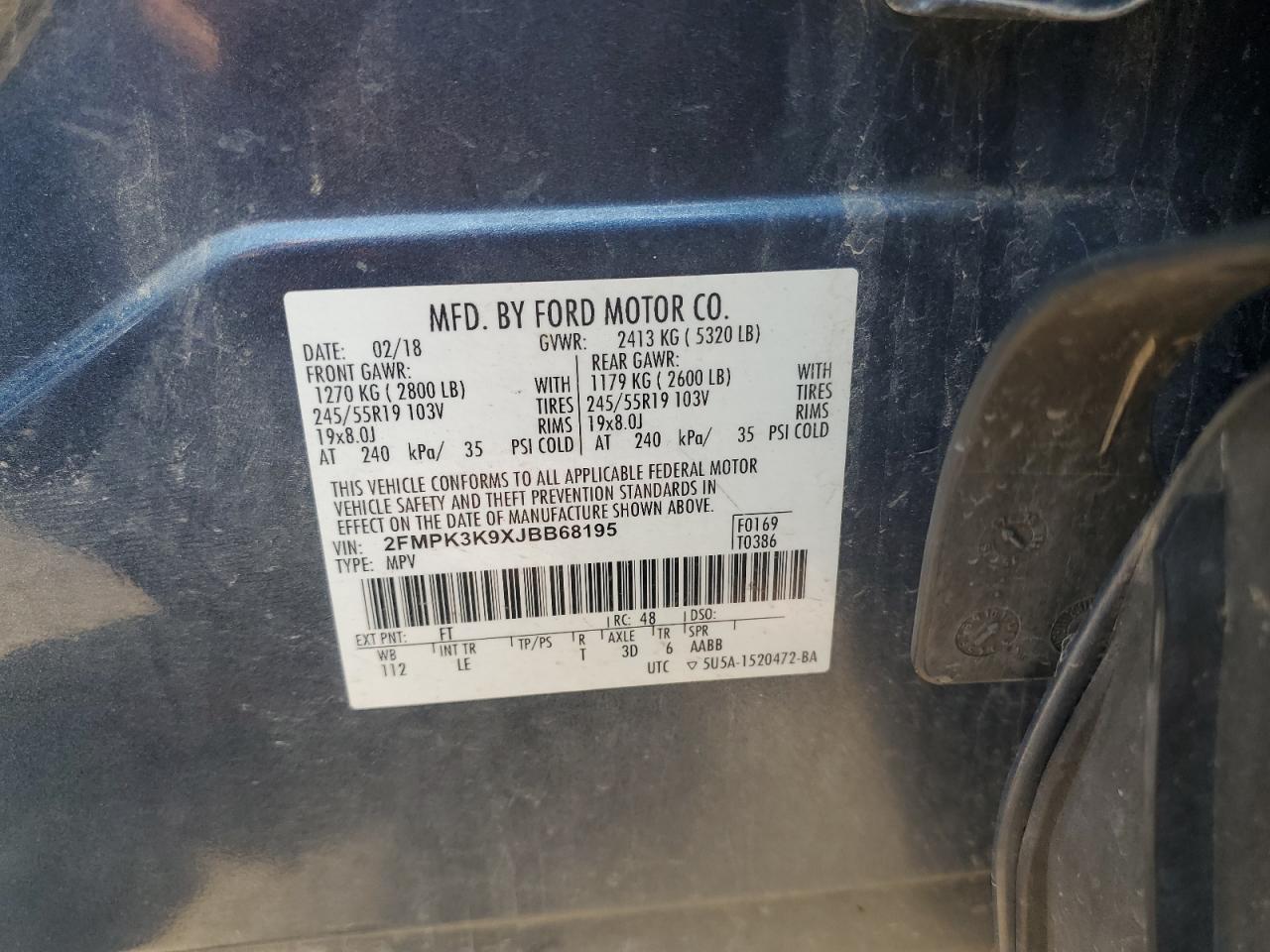 2018 Ford Edge Titanium VIN: 2FMPK3K9XJBB68195 Lot: 67020045