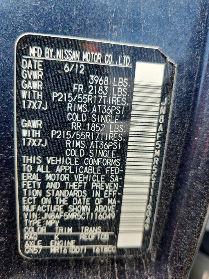 2012 Nissan Juke S VIN: JN8AF5MR5CT116049 Lot: 70692275