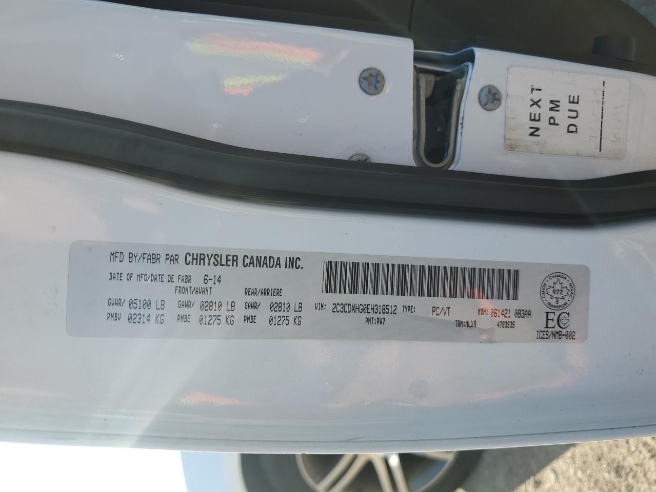 2014 Dodge Charger Sxt VIN: 2C3CDXHG0EH318512 Lot: 65038885