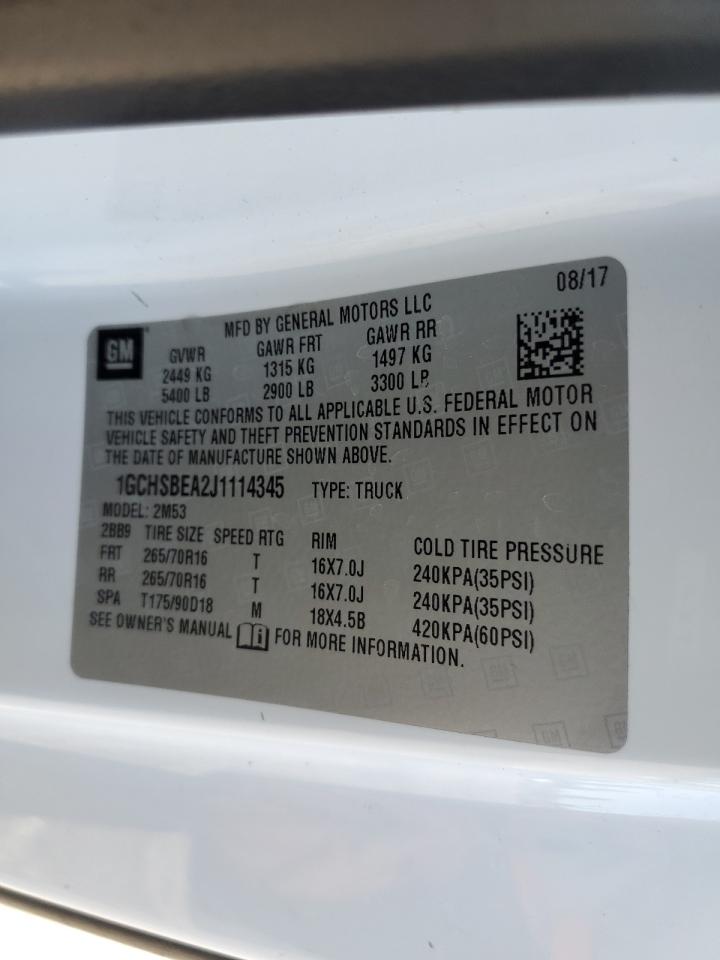 2018 Chevrolet Colorado VIN: 1GCHSBEA2J1114345 Lot: 69729585