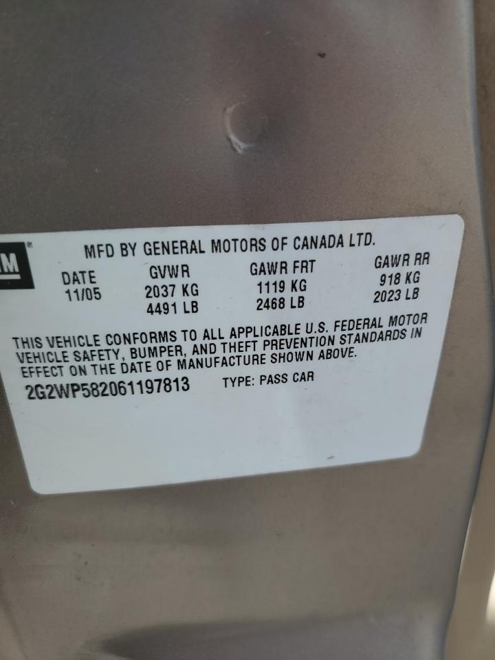 2006 Pontiac Grand Prix VIN: 2G2WP582061197813 Lot: 92330655