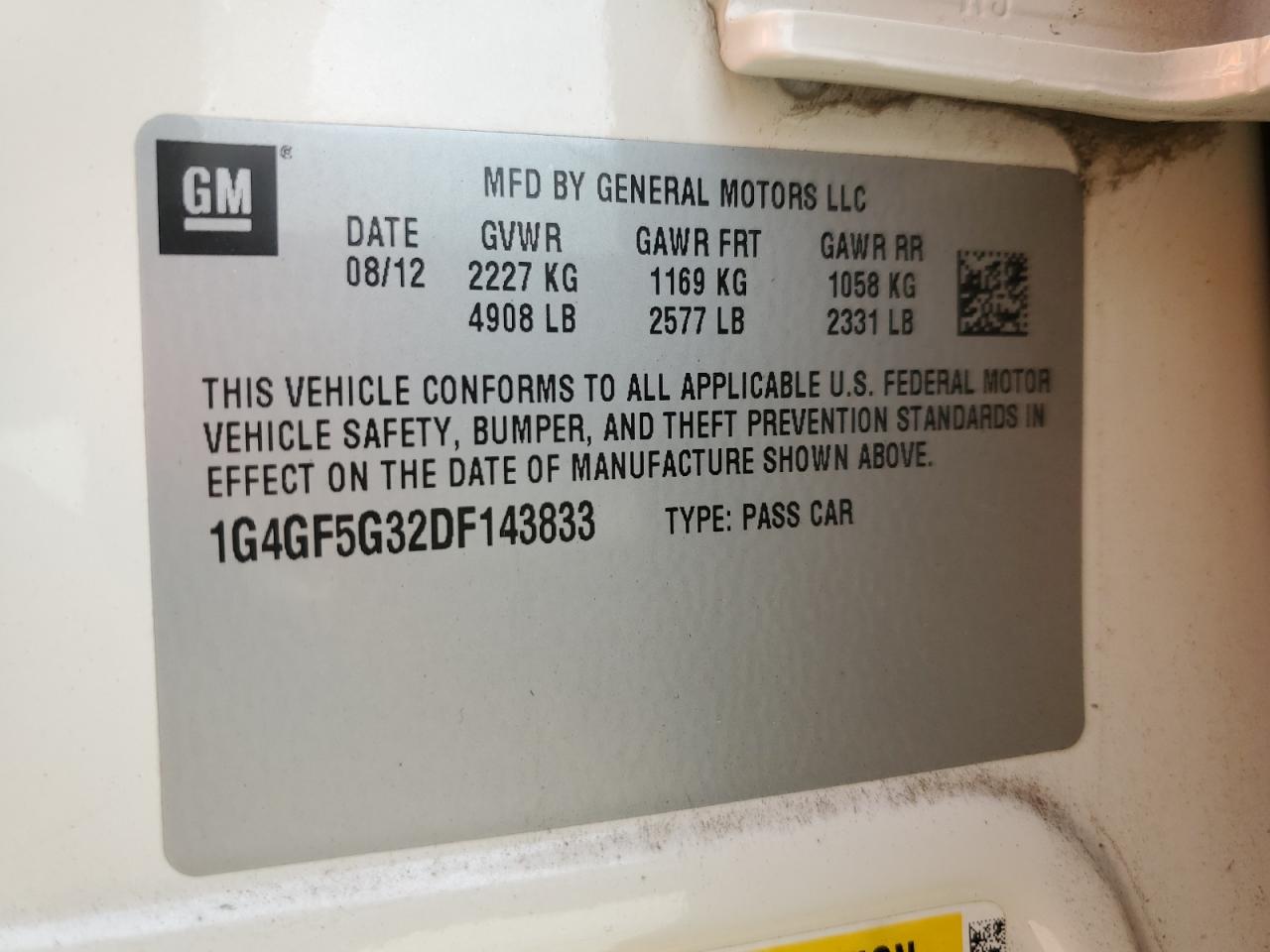 2013 Buick Lacrosse Premium VIN: 1G4GF5G32DF143833 Lot: 70157605