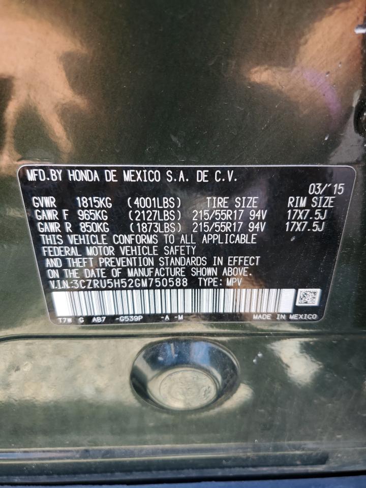 2016 Honda Hr-V Ex VIN: 3CZRU5H52GM750588 Lot: 70826465