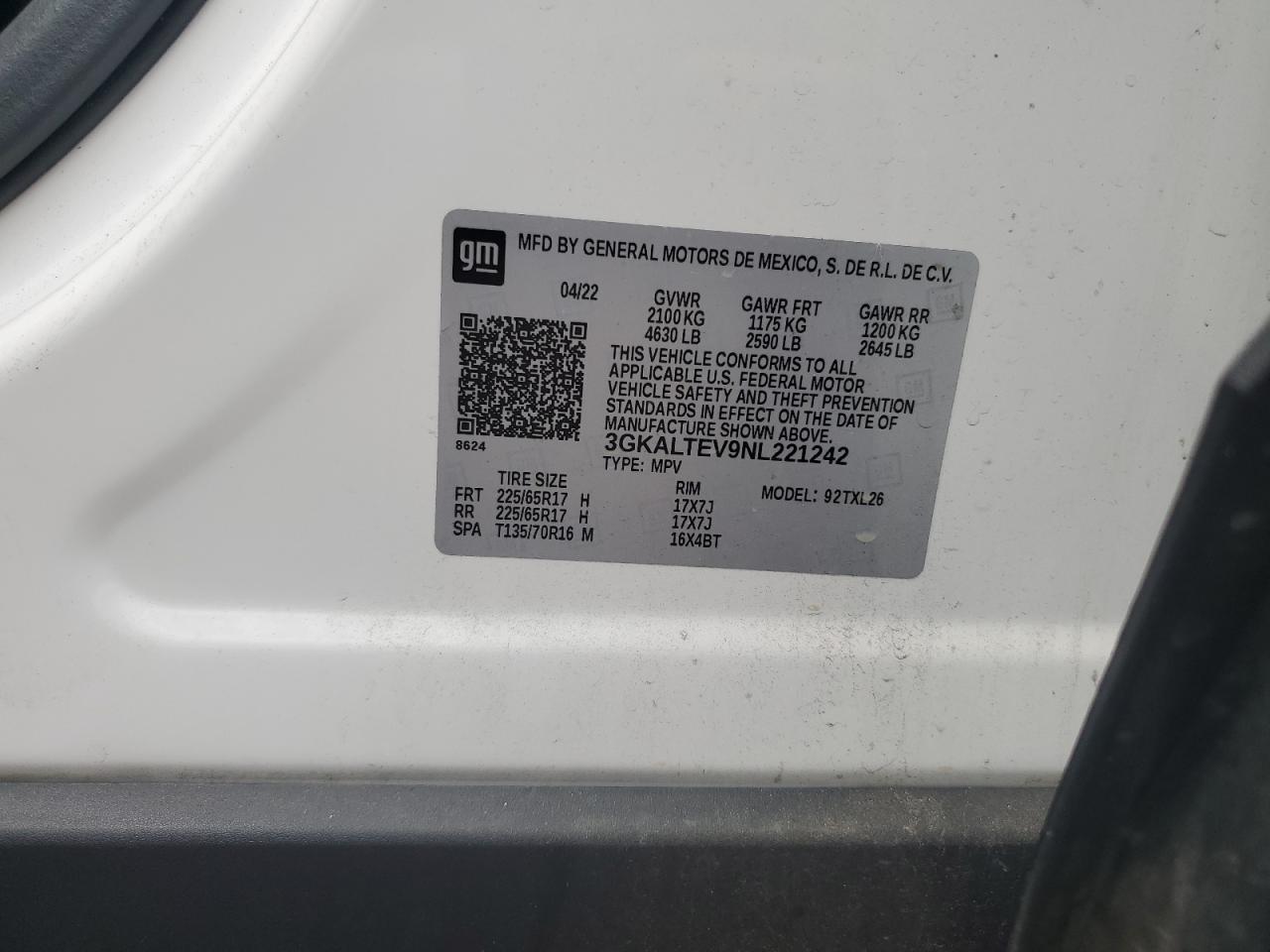 2022 GMC Terrain Sle VIN: 3GKALTEV9NL221242 Lot: 67960785