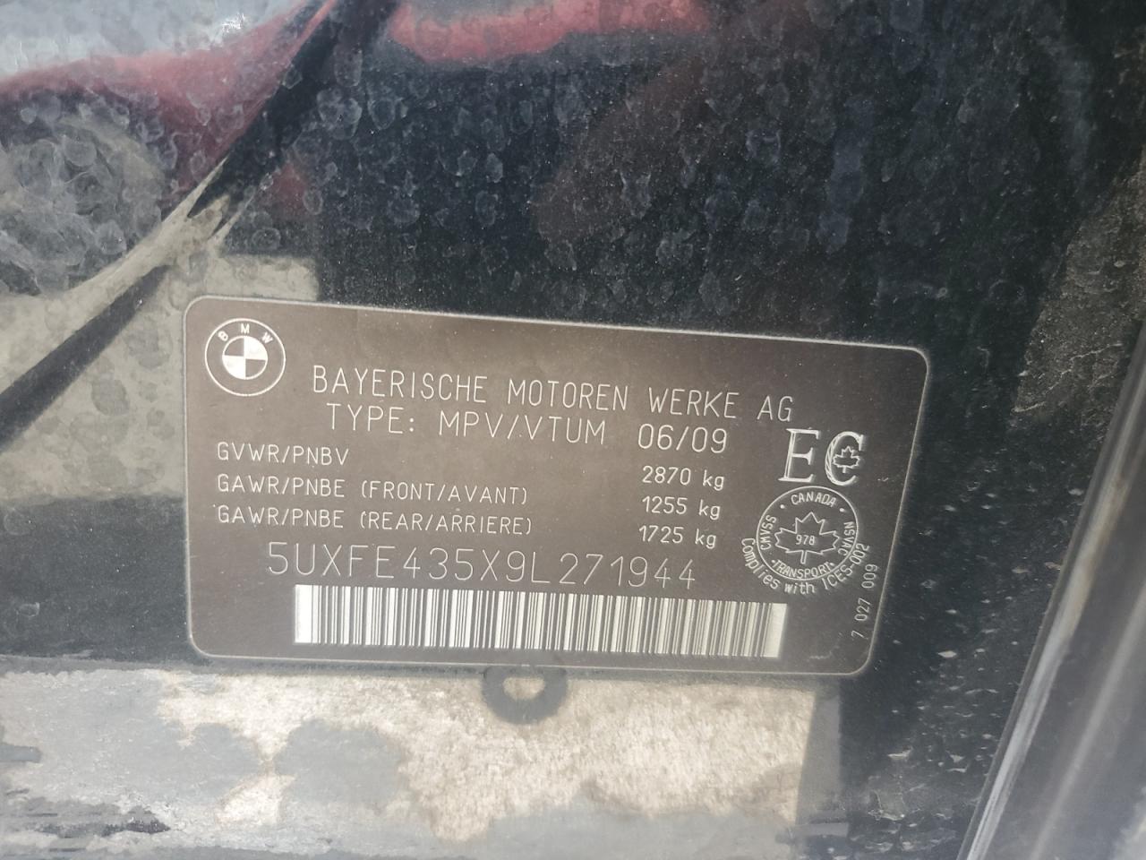 2009 BMW X5 xDrive30I VIN: 5UXFE435X9L271944 Lot: 70054445