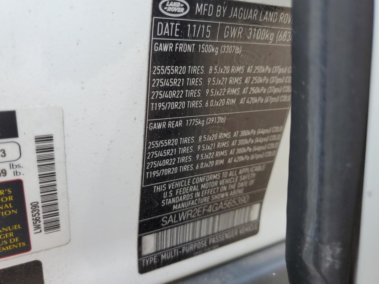 2016 Land Rover Range Rover Sport Sc VIN: SALWR2EF4GA565390 Lot: 67256055