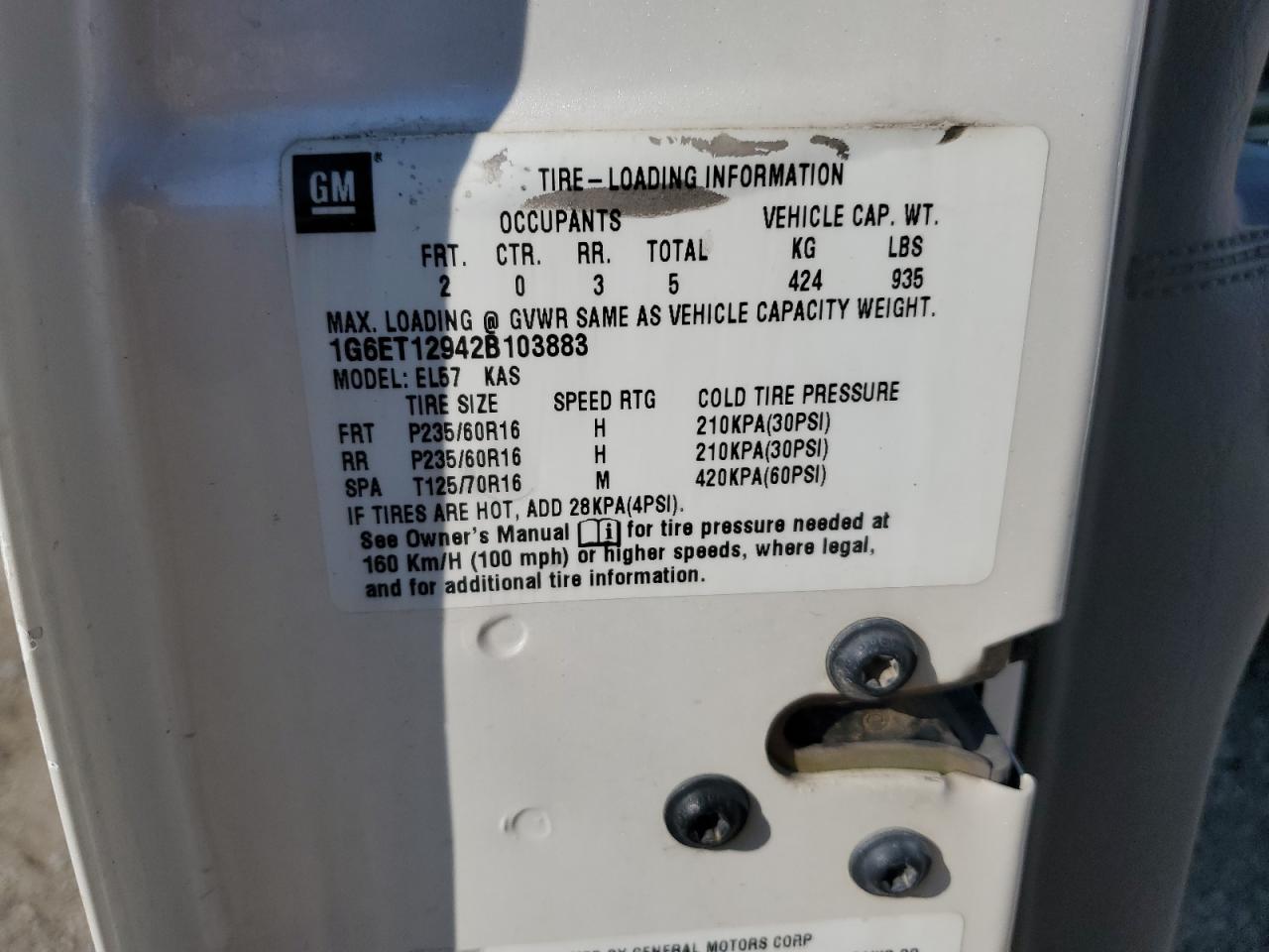 2002 Cadillac Eldorado Touring VIN: 1G6ET12942B103883 Lot: 68854235