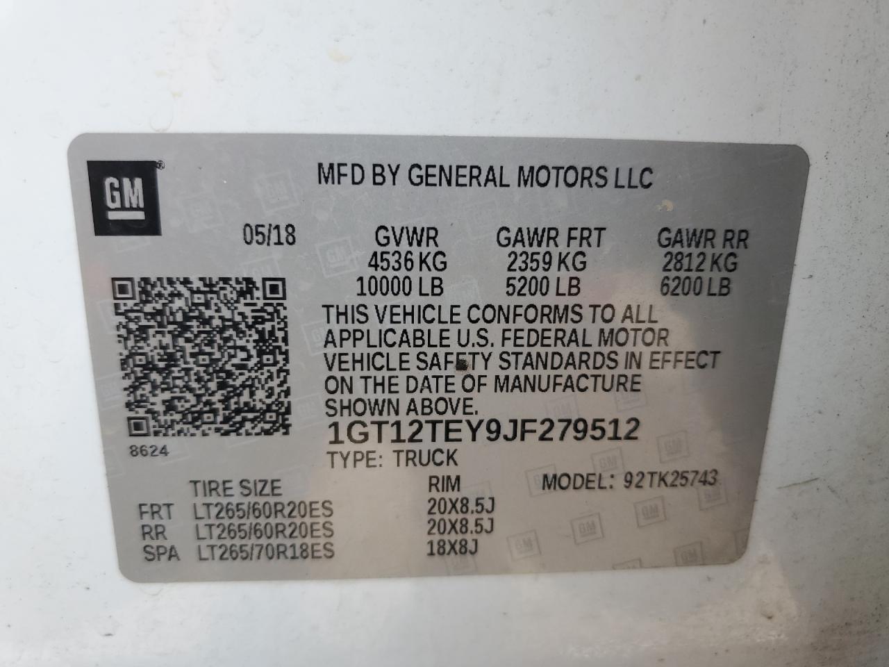 2018 GMC Sierra K2500 Slt VIN: 1GT12TEY9JF279512 Lot: 68078175