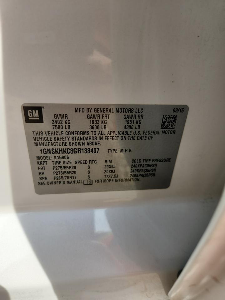 2016 Chevrolet Suburban VIN: 1GNSKHKC8GR138407 Lot: 70026755