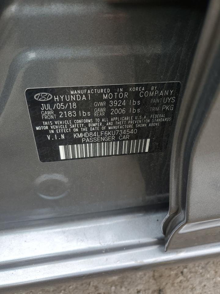 2019 Hyundai Elantra Sel VIN: KMHD84LF6KU734540 Lot: 69410175