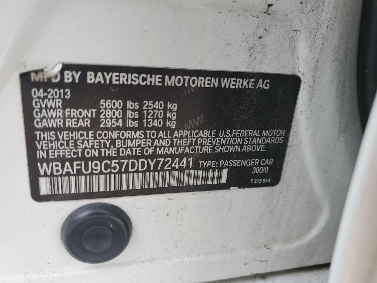 2013 BMW 550 Xi VIN: WBAFU9C57DDY72441 Lot: 70392015