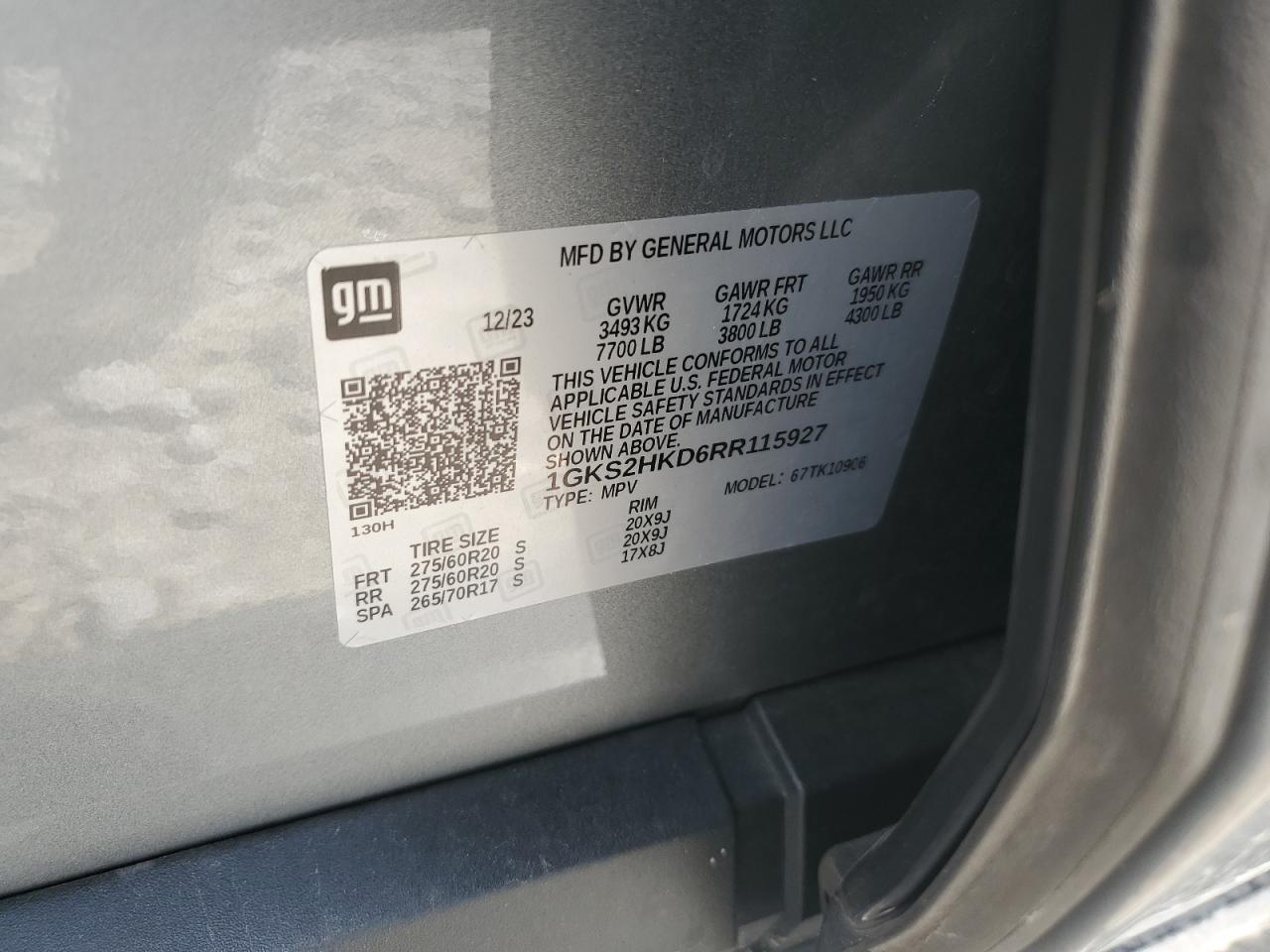 2024 GMC Yukon Xl K1500 At4 VIN: 1GKS2HKD6RR115927 Lot: 68476295