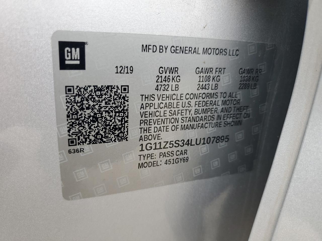 2020 Chevrolet Impala Lt VIN: 1G11Z5S34LU107895 Lot: 67679385