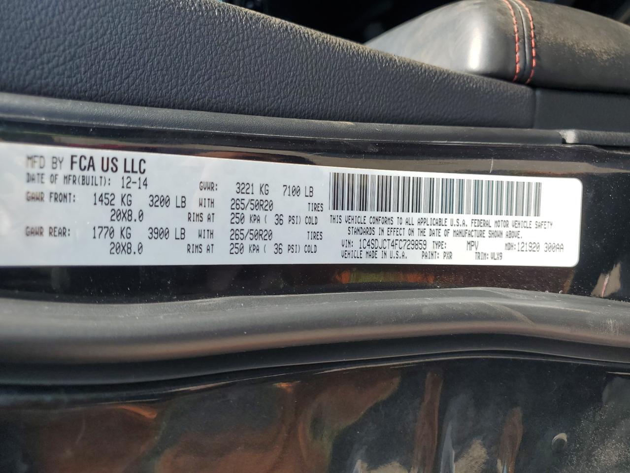 2015 Dodge Durango R/T VIN: 1C4SDJCT4FC729859 Lot: 68726925