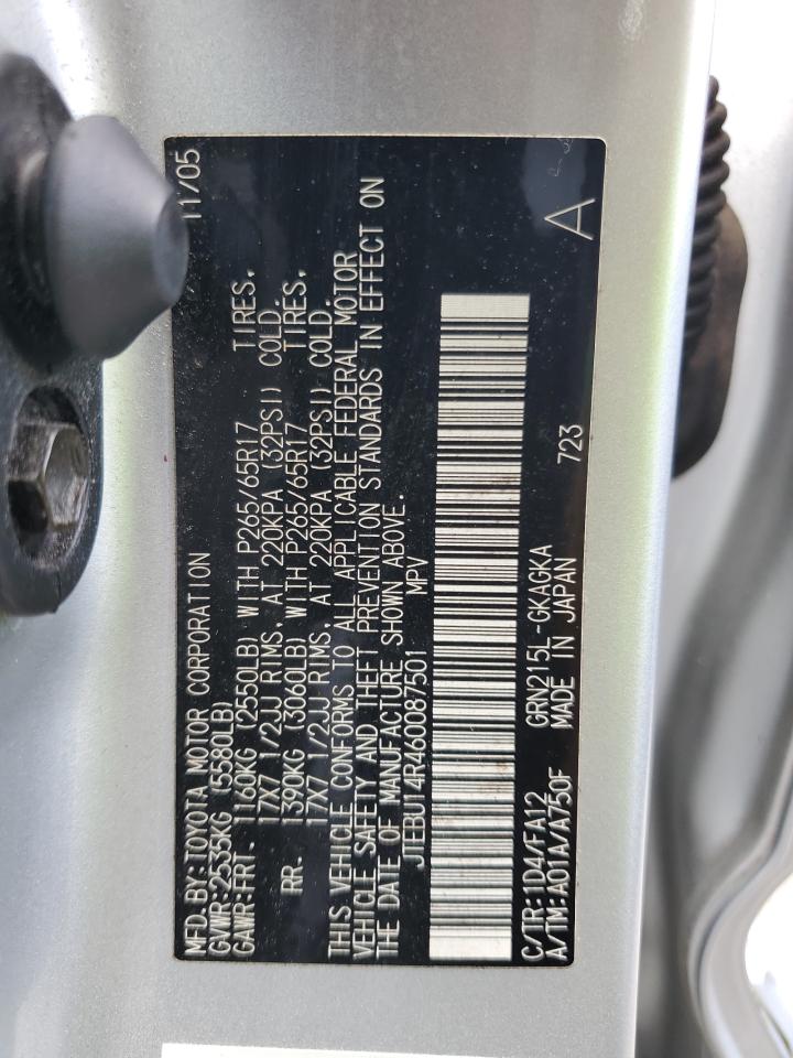 2006 Toyota 4Runner Sr5 VIN: JTEBU14R460087501 Lot: 69299085