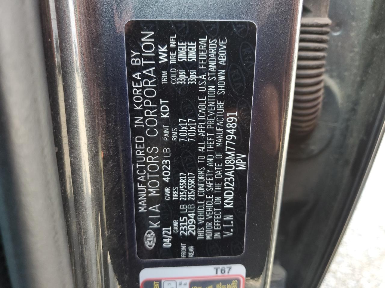 2021 Kia Soul Lx VIN: KNDJ23AU8M7794891 Lot: 70153705