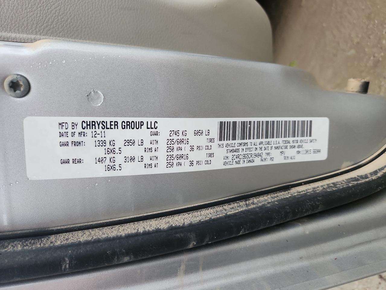 2012 Chrysler Town & Country Touring VIN: 2C4RC1BG5CR194842 Lot: 68589075