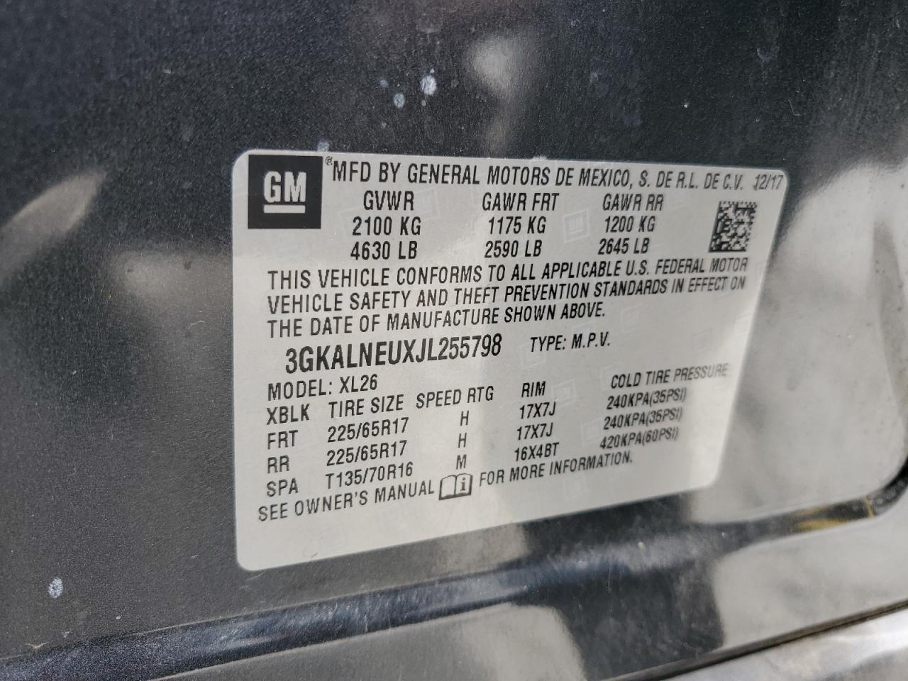 2018 GMC Terrain Sle VIN: 3GKALNEUXJL255798 Lot: 70000745