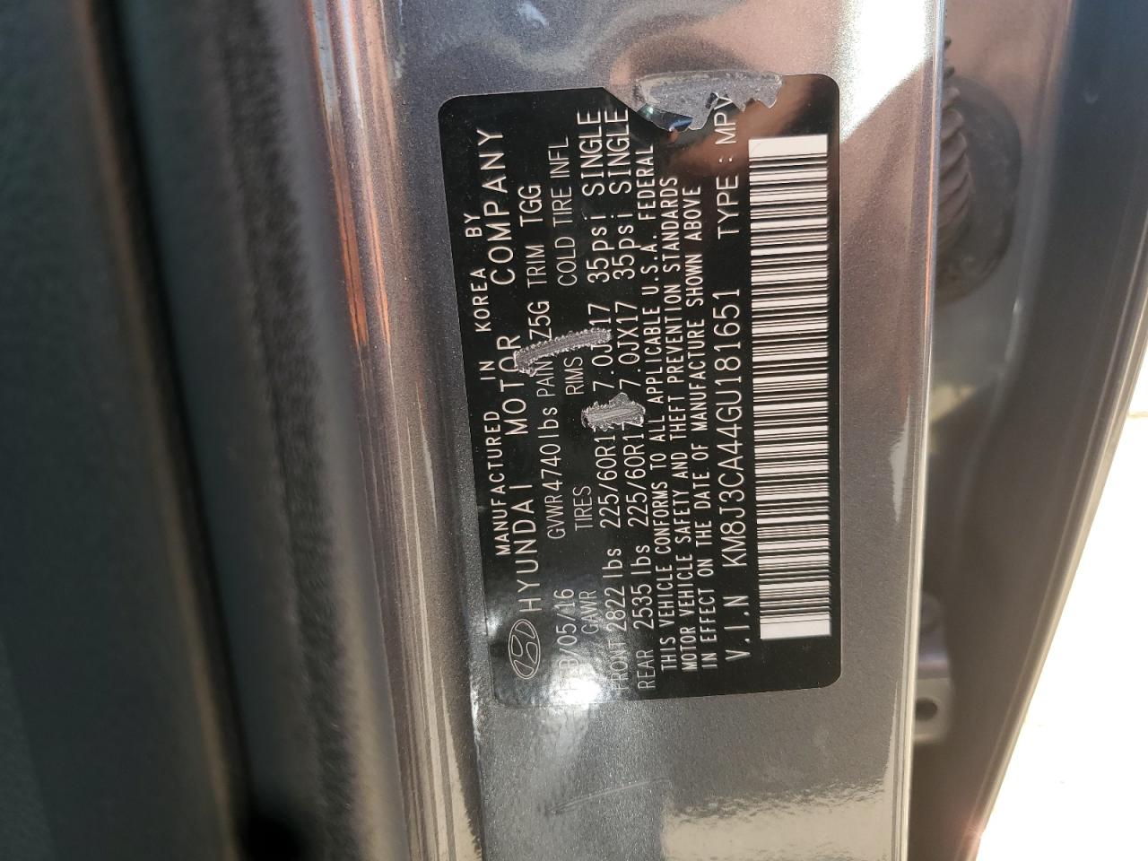 2016 Hyundai Tucson Limited VIN: KM8J3CA44GU181651 Lot: 68297615