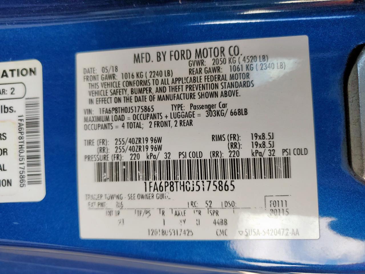 2018 Ford Mustang VIN: 1FA6P8TH0J5175865 Lot: 70876045