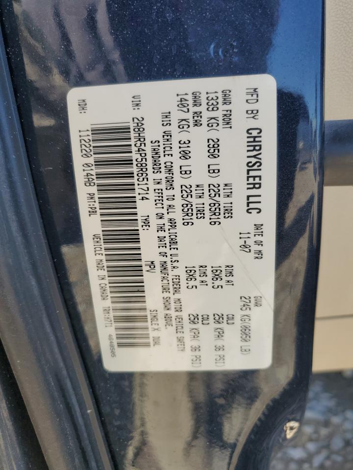 2008 Chrysler Town & Country Touring VIN: 2A8HR54P58R651714 Lot: 69108565