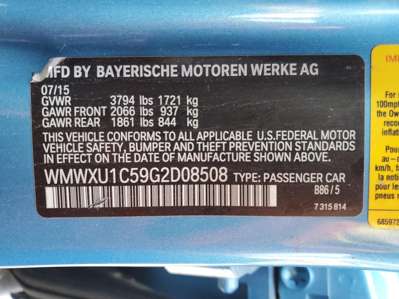 WMWXU1C59G2D08508 2016 Mini Cooper