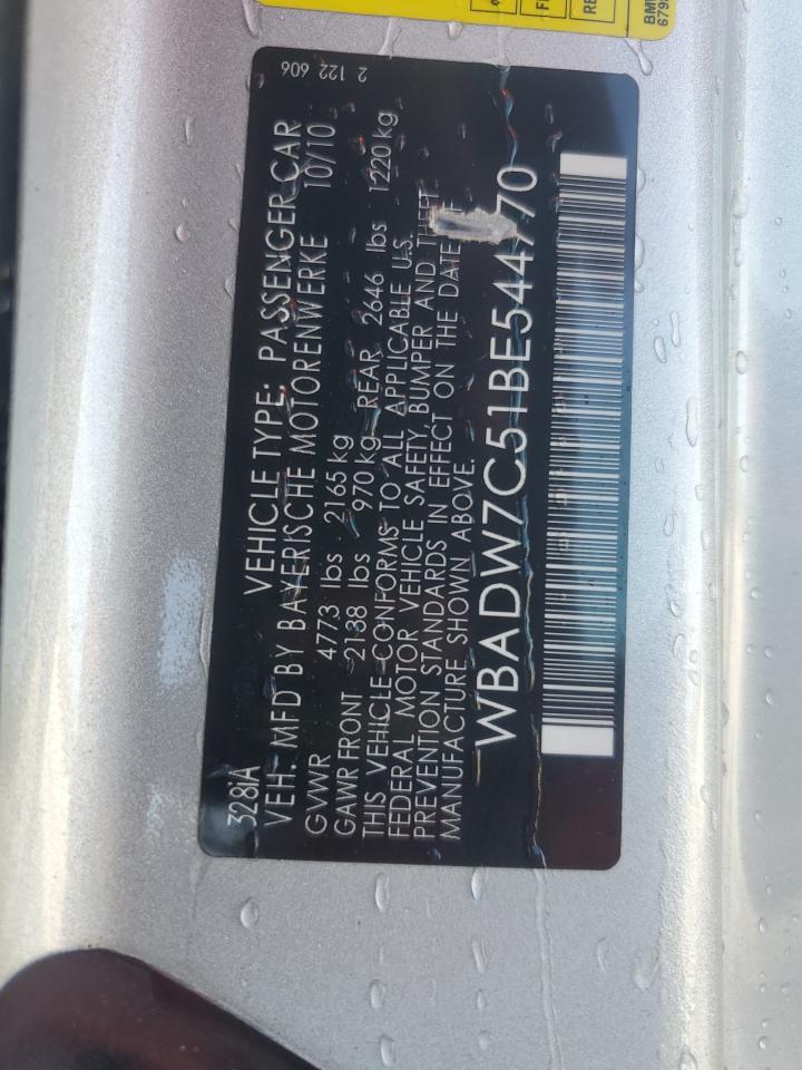 2011 BMW 328 I Sulev VIN: WBADW7C51BE544770 Lot: 67836675