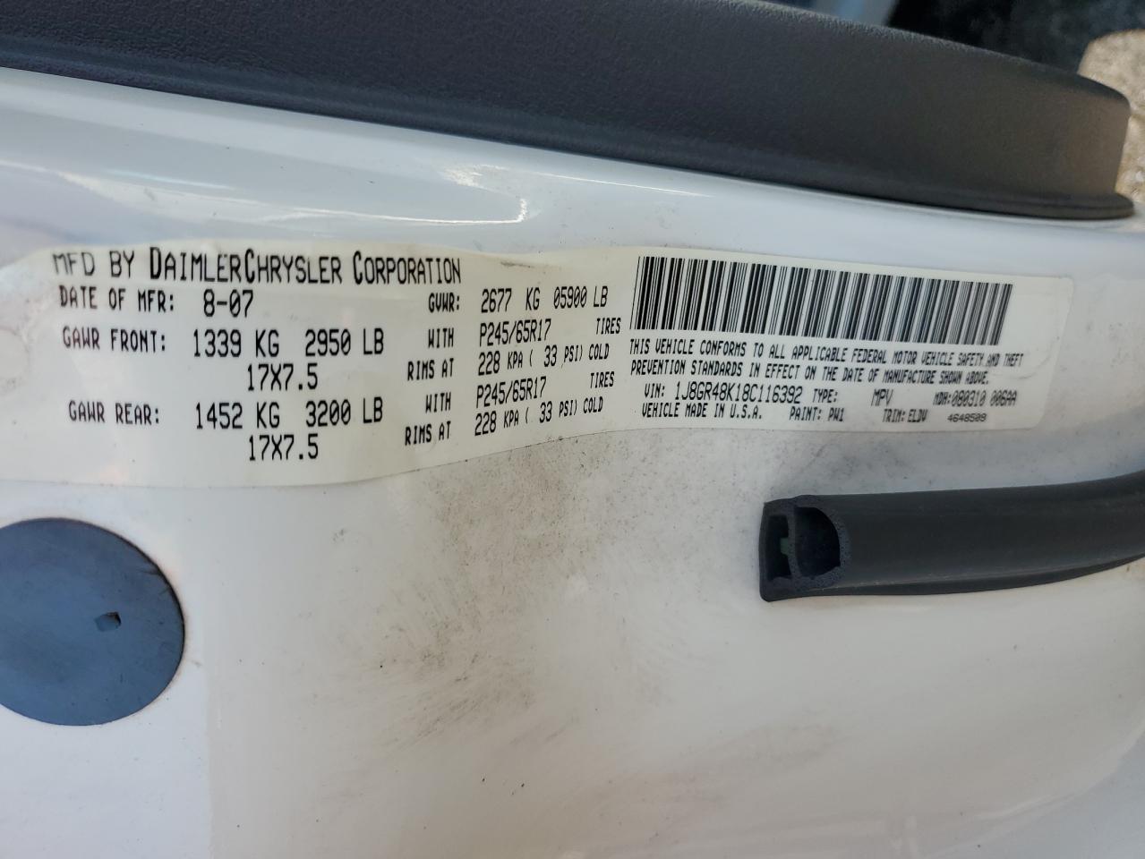 2008 Jeep Grand Cherokee Laredo VIN: 1J8GR48K18C116392 Lot: 67982405