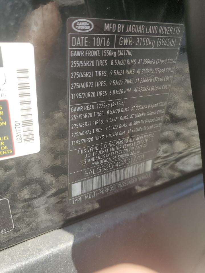 SALGS2EF4GA317701 2016 Land Rover Range Rover Supercharged