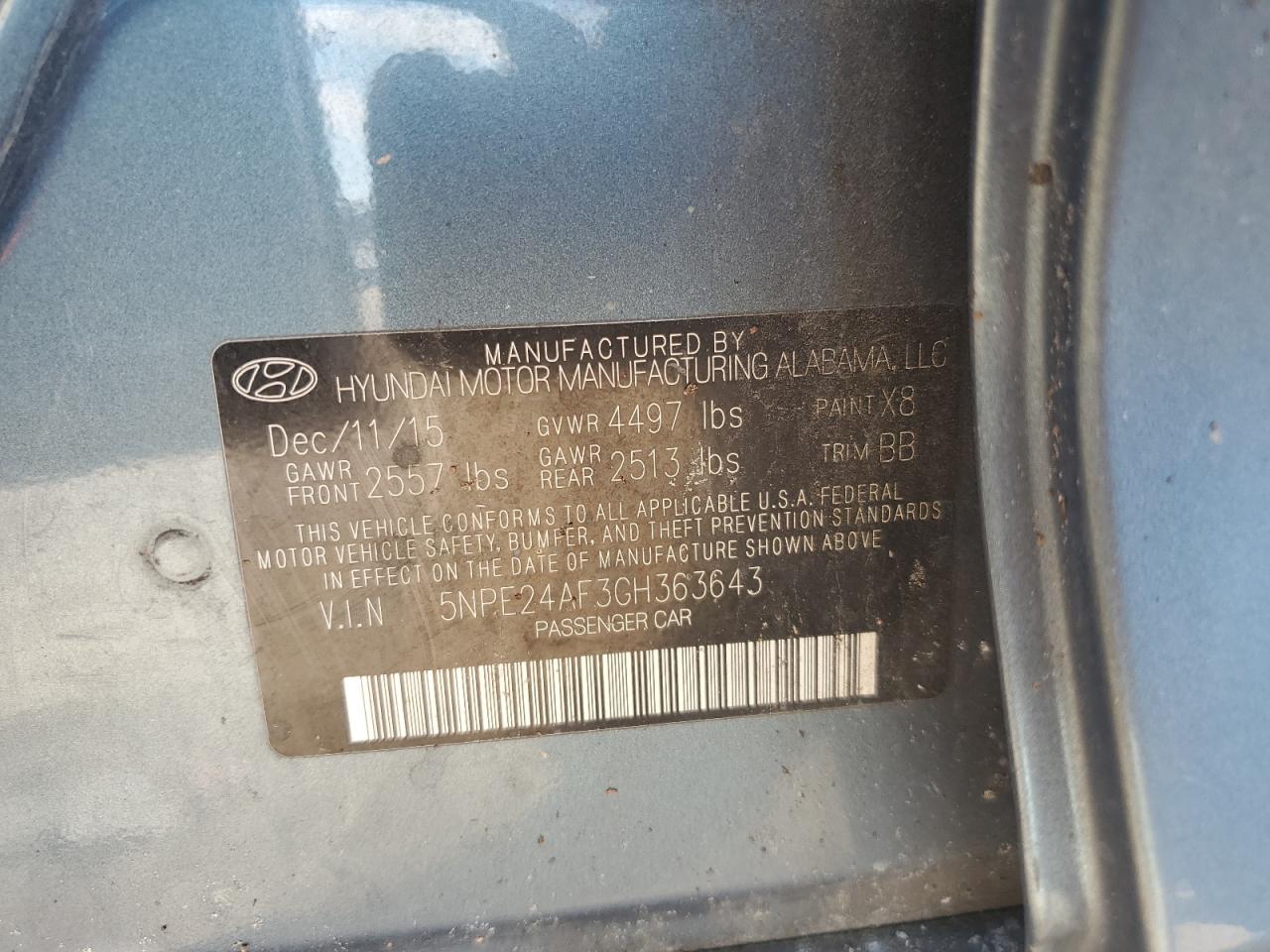 2016 Hyundai Sonata Se VIN: 5NPE24AF3GH363643 Lot: 70353015