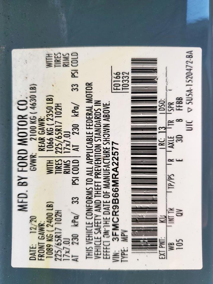 2021 Ford Bronco Sport Big Bend VIN: 3FMCR9B66MRA22577 Lot: 67832715